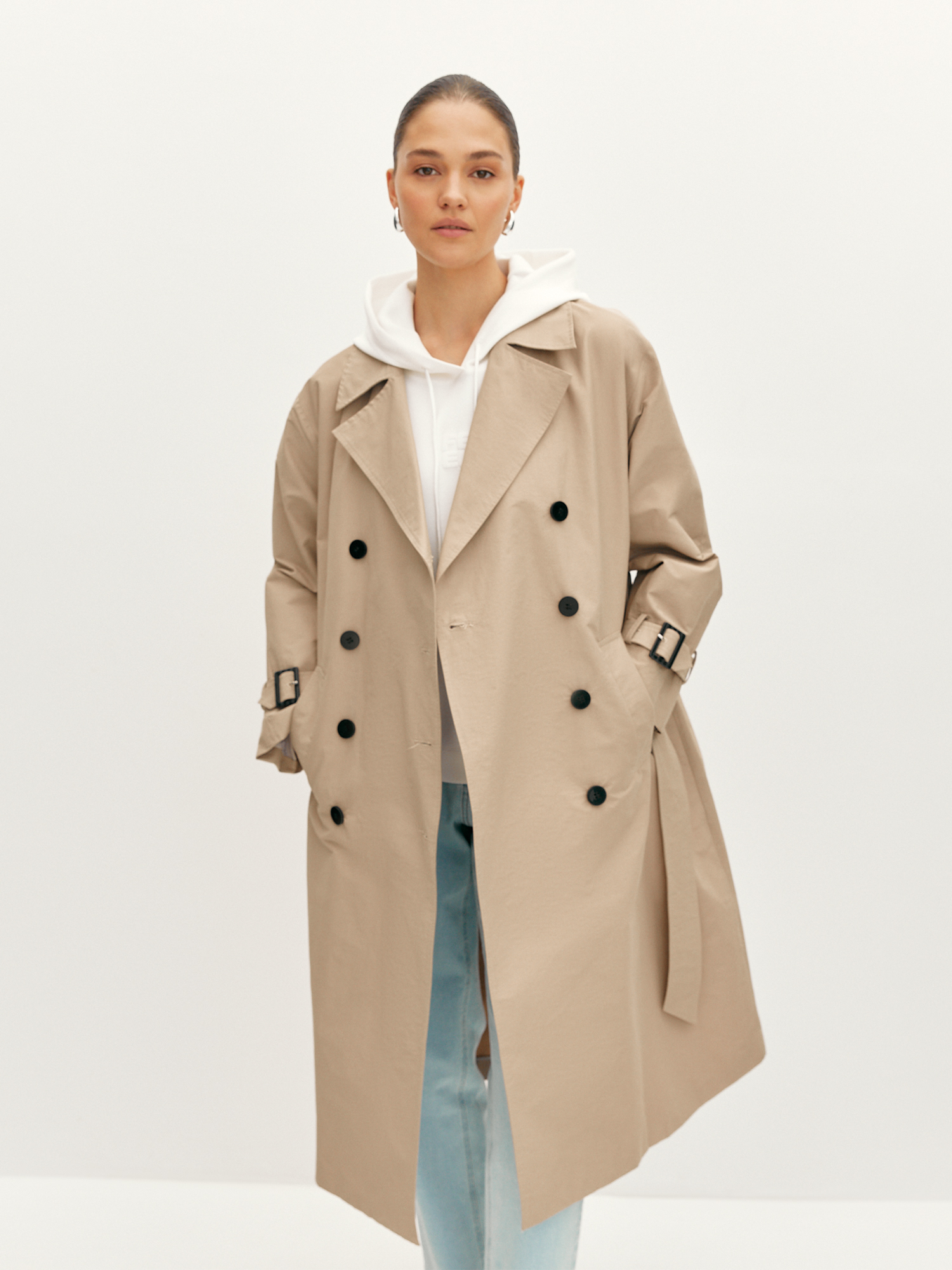 Тренч с поясом бежевый XL(50)