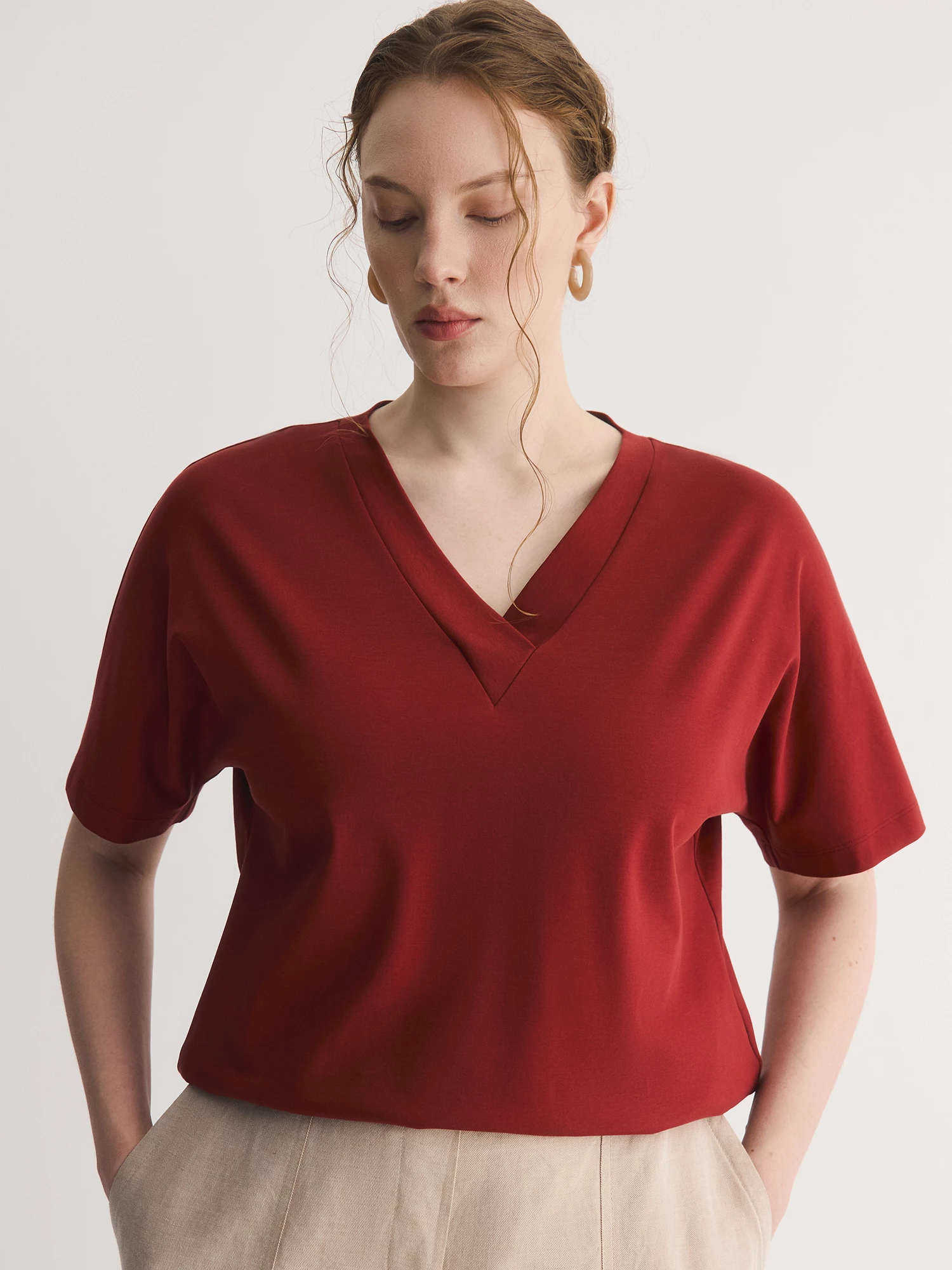 Футболка из мерсеризованного хлопка с V-вырезом Lalis арт. TS0111K5R