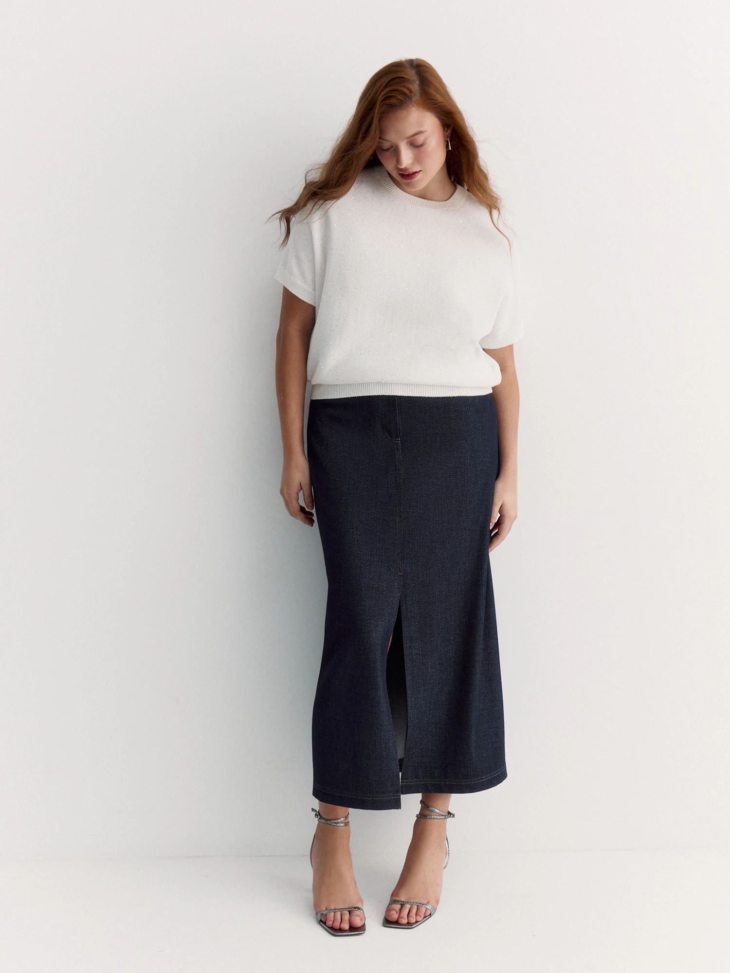 Белый вязаный джемпер с коротким рукавом Lalis арт. JM0307V