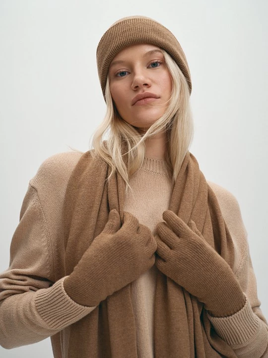 Вязаный коричневый шарф с шерстью и кашемиром Elis арт. SC0018V