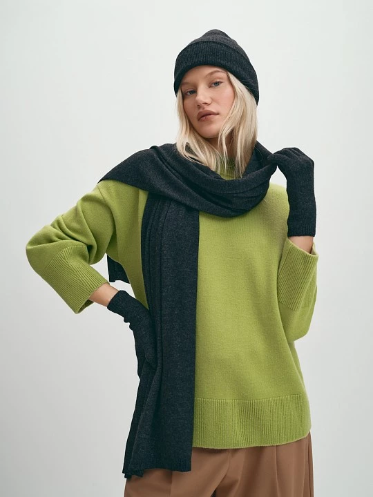 Вязаная шапка с шерстью и кашемиром оттенка графит Elis арт. HW0025V