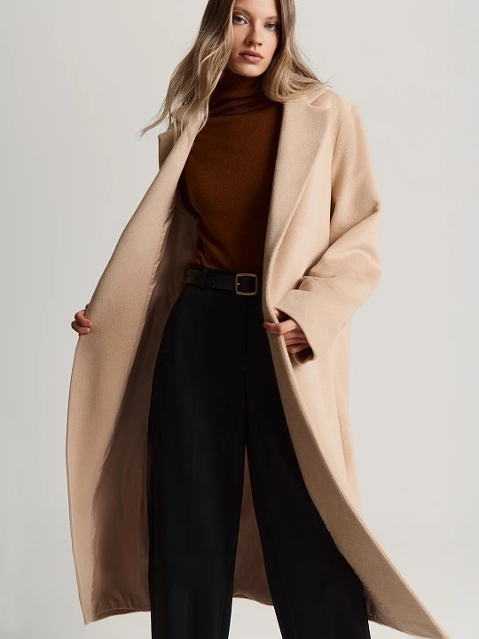 Длинное пальто из премиальной шерстяной ткани Elis арт. PD006551