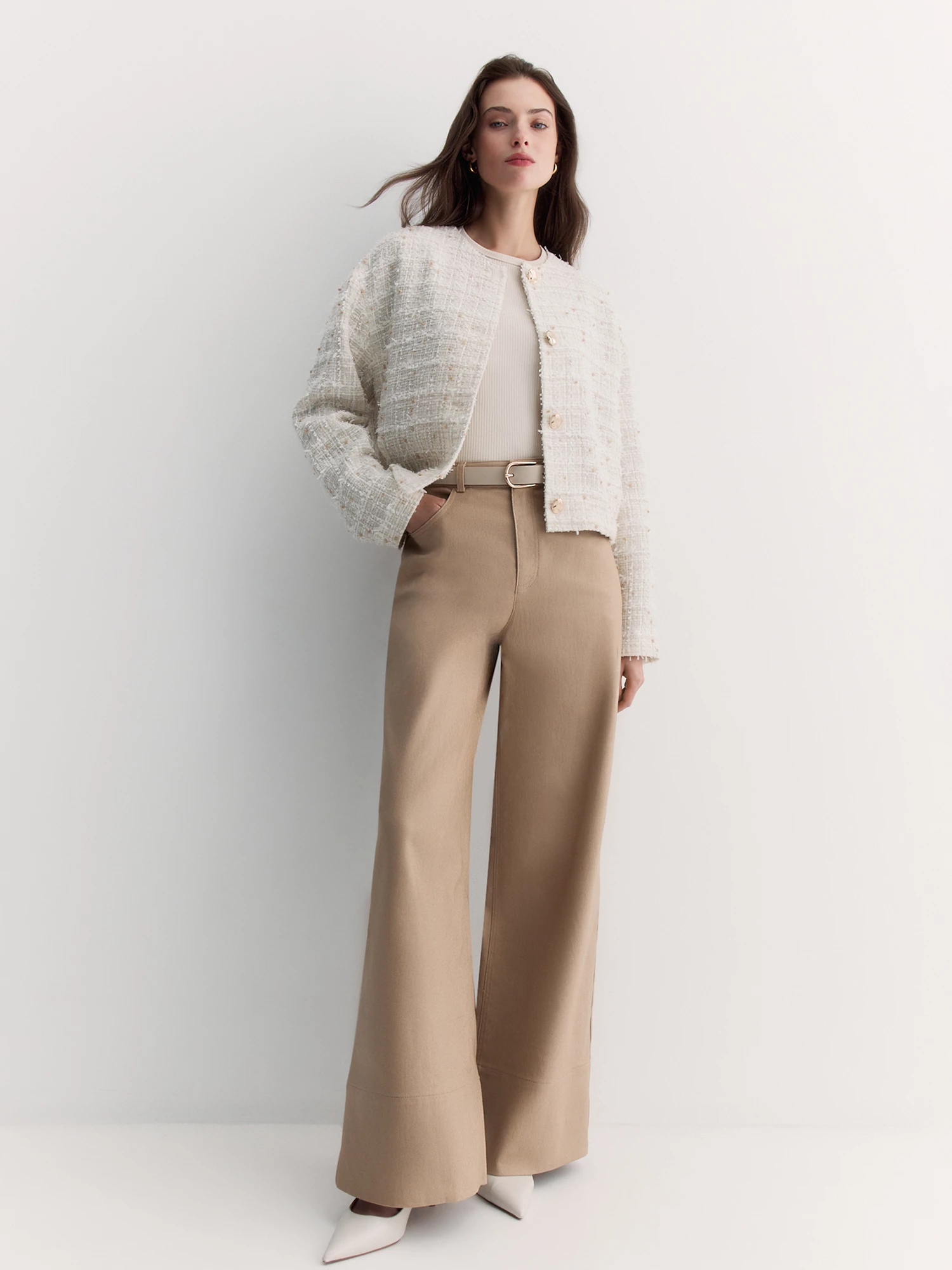 Широкие бежевые джинсы-пятикарманники Elis арт. DJ0205