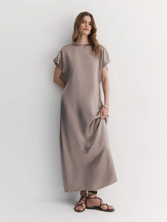 Длинное минималистичное платье из ткани с атласным блеском Elis арт. DR0903