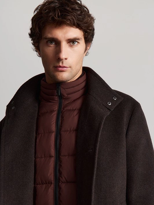 Укороченное пальто с отстегивающейся манишкой, утепленное синтепоном 20line арт. IKD0029S