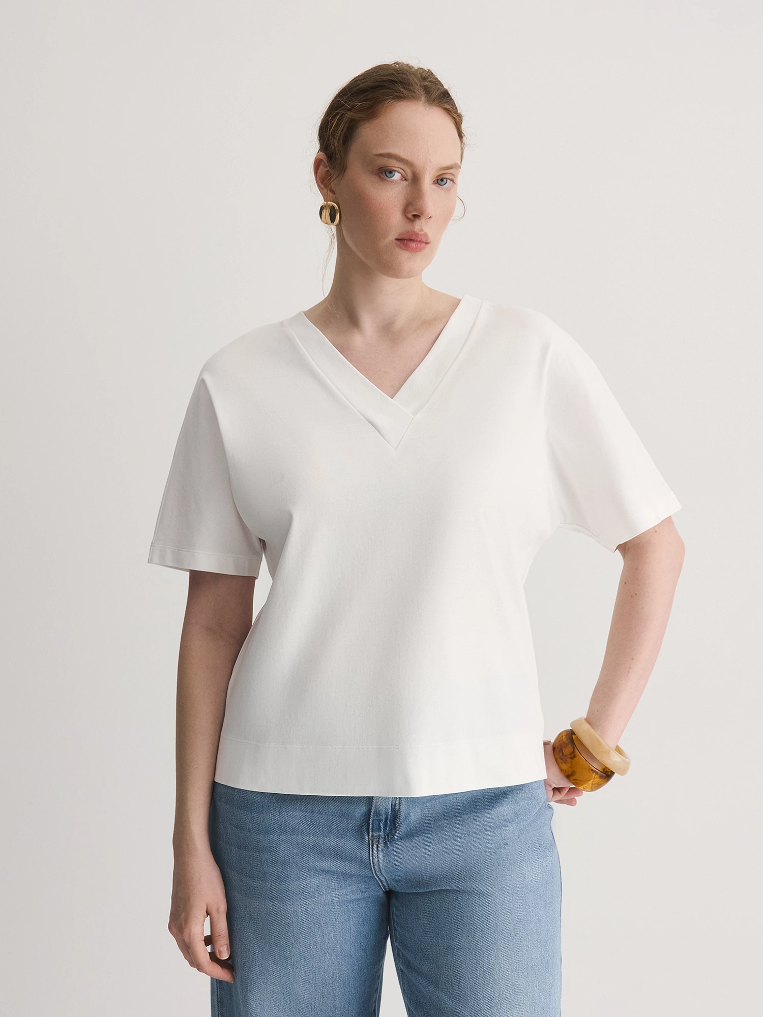 Футболка из мерсеризованного хлопка с V-вырезом Lalis арт. TS0111K5R