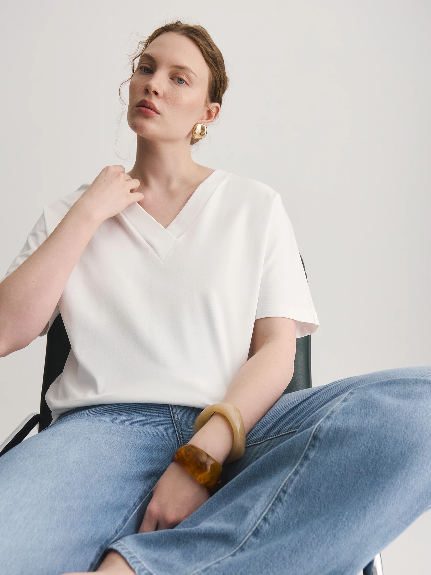 Футболка из мерсеризованного хлопка с V-вырезом Lalis арт. TS0111K5R