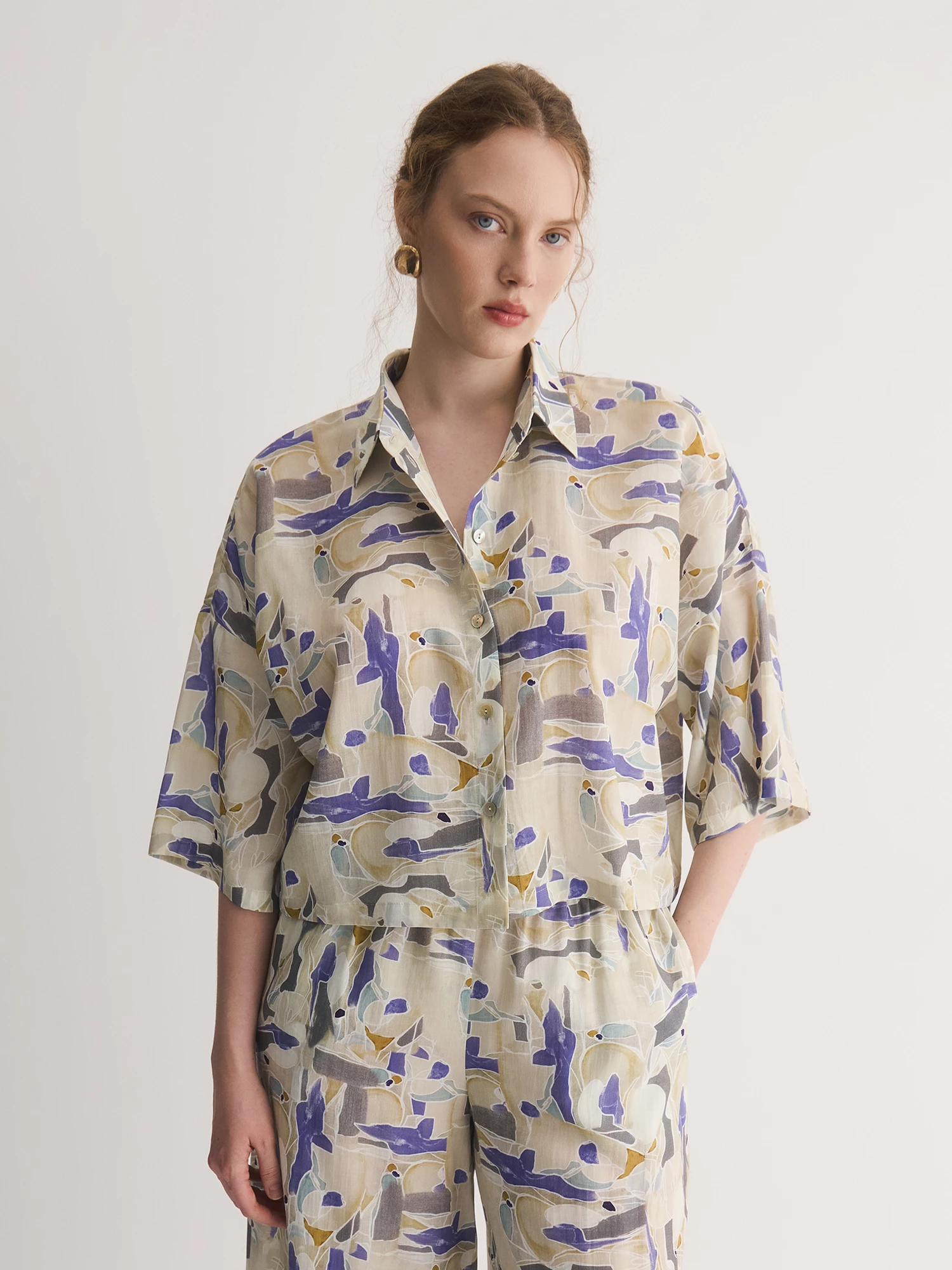 Рубашка изо льна и вискозы с абстрактным принтом Lalis арт. BL1374P