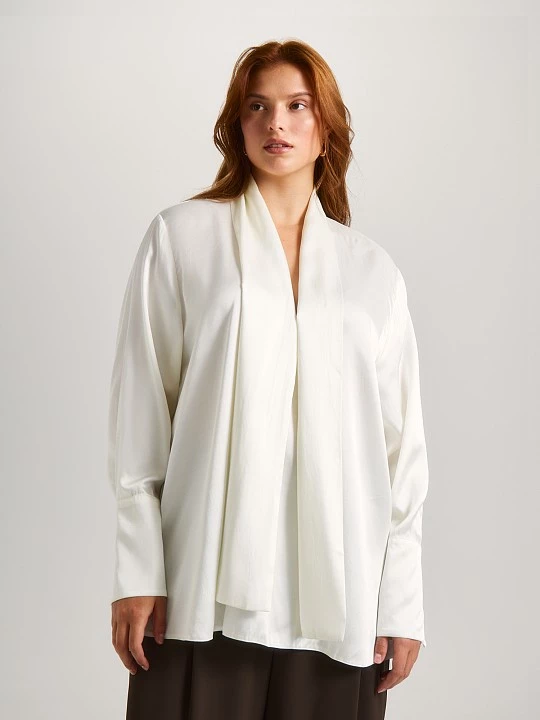 Атласная вискозная блуза с воротником-аскот Lalis арт. BL1487